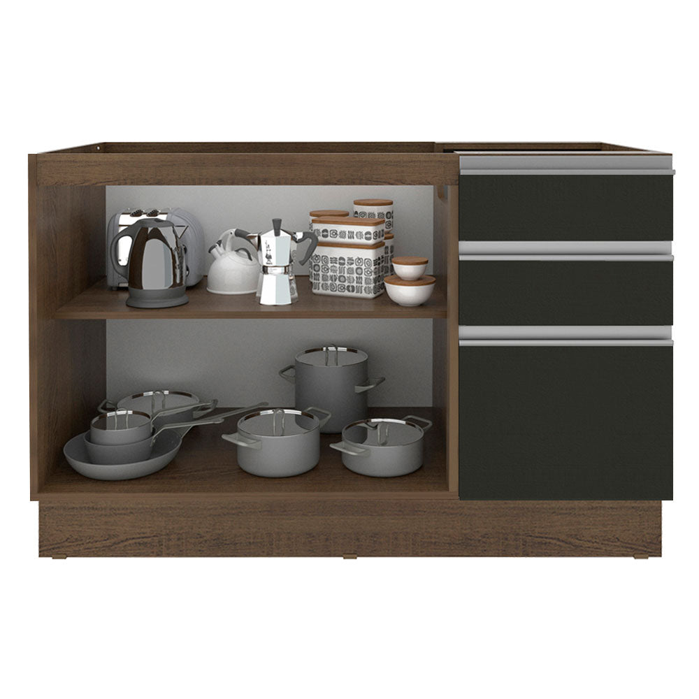 Gabinete Bajo para Fregadero 120 cm 2 Puertas 3 Cajones (Sin Encimera) Glamy Marrón/Negro