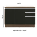 Gabinete Bajo para Fregadero 120 cm 2 Puertas 3 Cajones Marrón/Negro Glamy Madesa