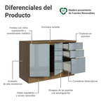 Gabinete Bajo 120 cm 2 Puertas 3 Cajones Marrón/Gris Lux Madesa