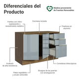 Gabinete Bajo de Cocina 120 cm 2 Puertas 3 Cajones Marrón/Gris Lux Madesa