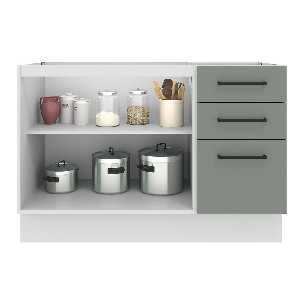 Gabinete Bajo para Fregadero 120 cm 2 Puertas 3 Cajones Sin Encimera Blanco/Gris Agata Madesa