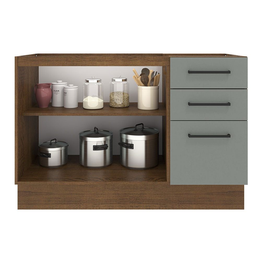 Gabinete Bajo para Fregadero 120 cm 2 Puertas 3 Cajones Sin Encimera Marrón/Gris Agata Madesa