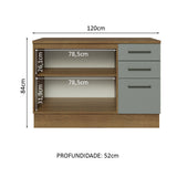 Gabinete Bajo de Tarja 120cm 2 Puertas 3 Cajones (Con Encimera y Sin Tarja) Marrón/Gris Agata