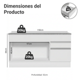 Mueble de Cocina 2 Puertas 2 Cajones 150cm (Con Encimera) Blanco Glamy