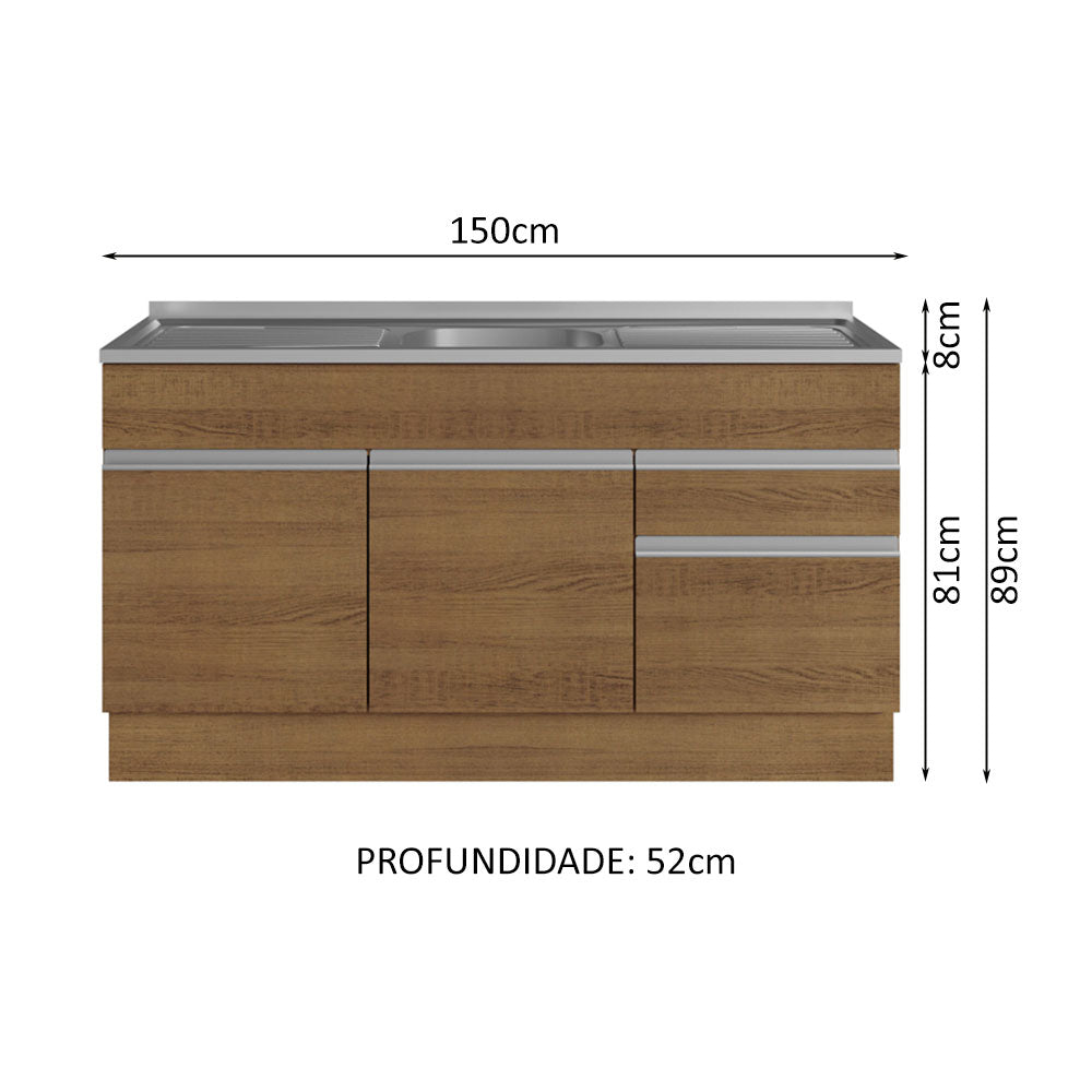 Gabinete Bajo con Tarja 150cm 2 Puertas 2 Cajones Marrón Glamy