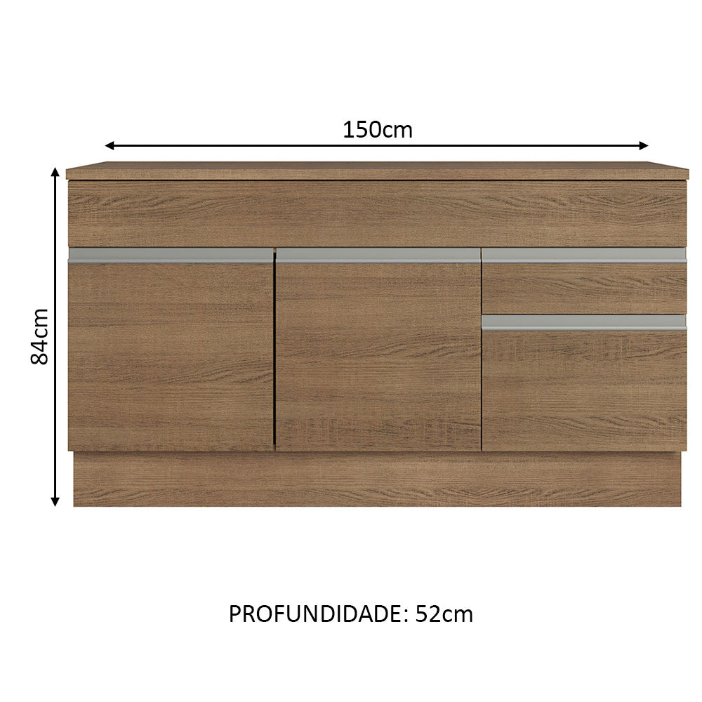 Gabinete Bajo para Fregadero 150 cm 2 Cajones 2 Puertas (Con Encimera) Glamy Marrón