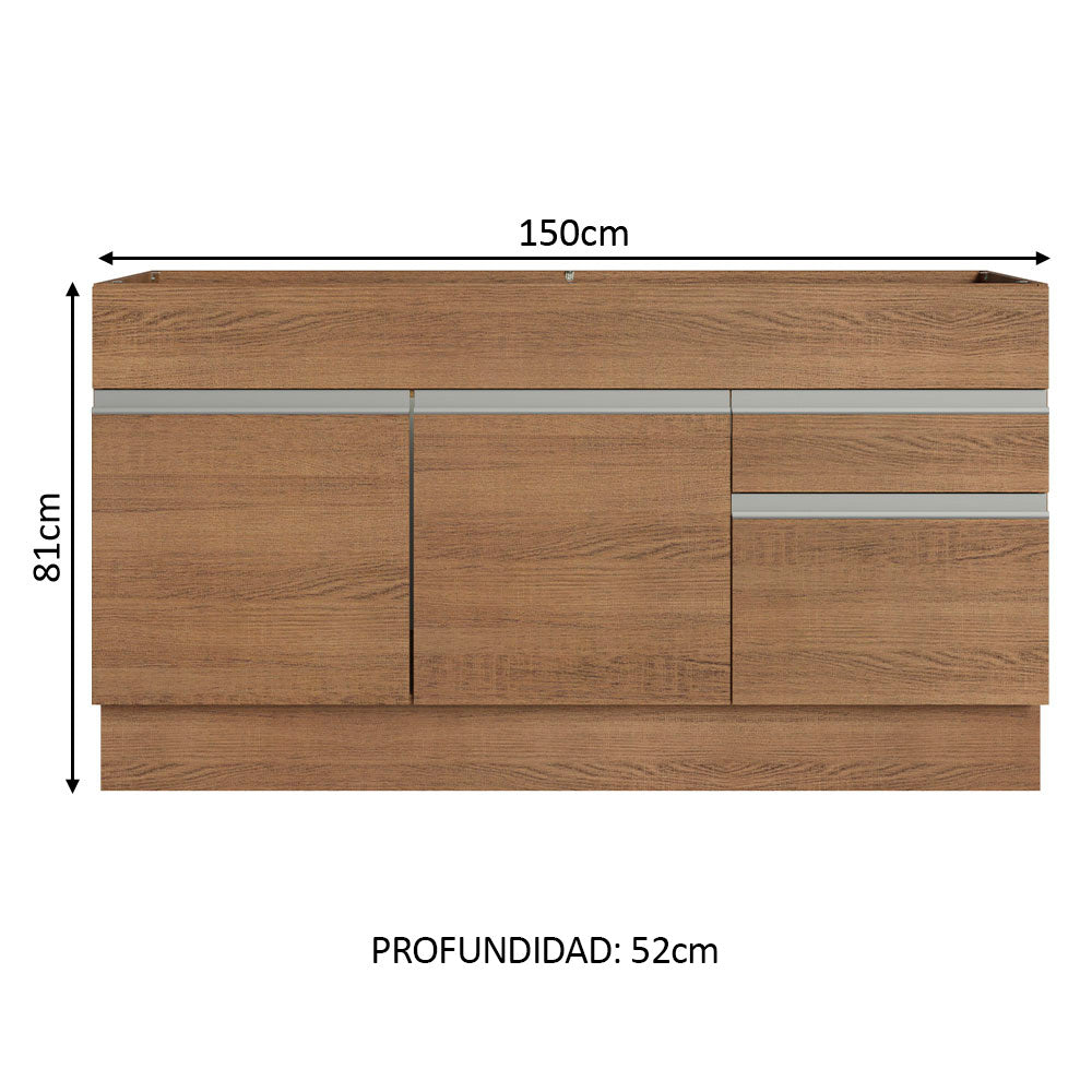 Gabinete Bajo 150 cm 2 Cajones 2 Puertas (Sin Encimera Ni Fregadero) Glamy Marrón
