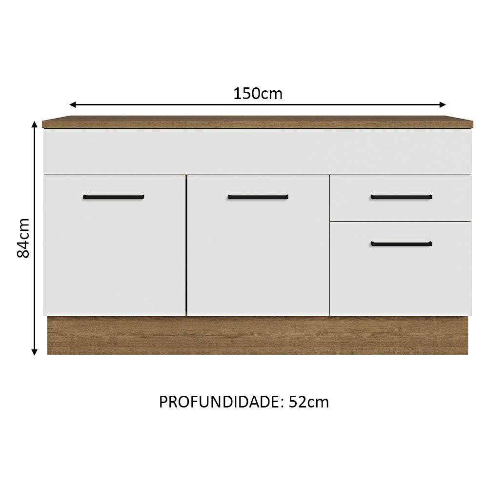 Gabinete Bajo 150cm 2 Cajones Marrón/Blanco Agata (Con Encimera)