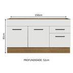 Gabinete Bajo 150 cm 2 Puertas 2 Cajones Sin Encimera Marrón/Blanco Agata Madesa