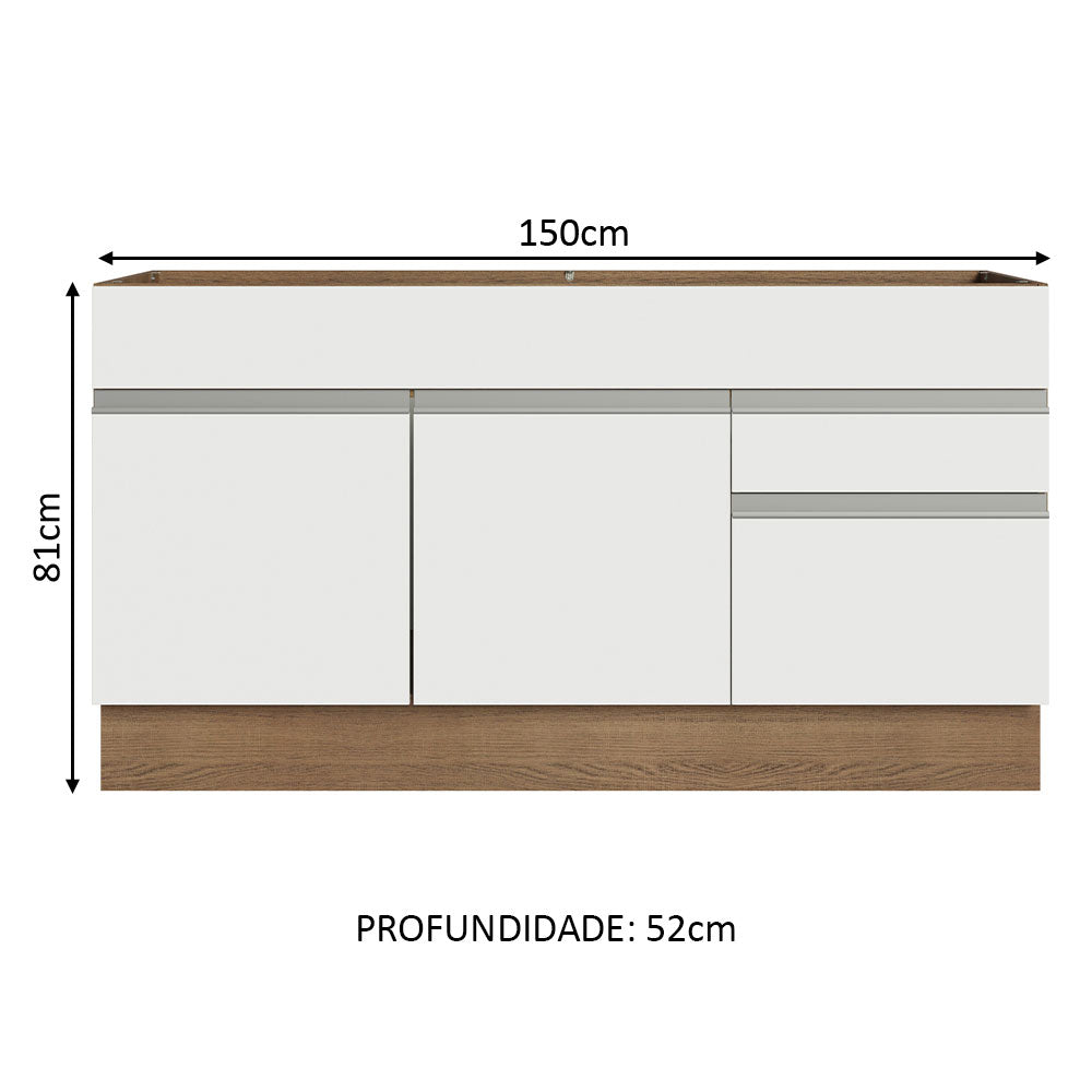 Gabinete Bajo para Fregadero 150 cm 2 Puertas y 2 Cajones (Sin Encimera ni Fregadero) Glamy Marrón/Blanco