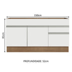 Gabinete Bajo para Fregadero 150 x 52 cm 2 Puertas 2 Cajones Sin Encimera Marrón/Blanco Glamy Madesa 02