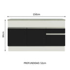 Gabinete Bajo para Fregadero 150 cm 2 Puertas 2 Cajones Blanco/Negro Glamy Madesa
