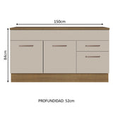Mueble de Cocina para Fregadero 150 cm 2 Cajones y 2 Puertas (Con Encimera) Marrón/Crema Agata