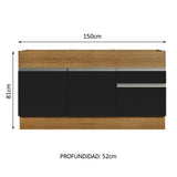 Gabinete Bajo para Fregadero 150cm 2 Puertas y 2 Cajones (Sin Encimera Ni Fregadero) Glamy Marrón/Negro