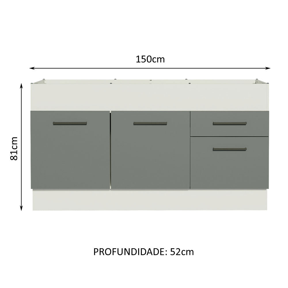 Gabinete Bajo para Fregadero 150 cm 2 Puertas 2 Cajones Sin Encimera Blanco/Gris Agata Madesa