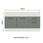 Gabinete Bajo para Fregadero 150 cm 2 Puertas 2 Cajones Sin Encimera Blanco/Gris Agata Madesa