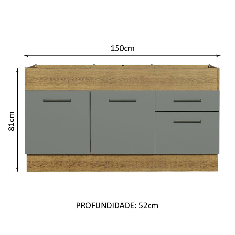 Mueble de Cocina para Tarja 150 cm 2 Puertas y 2 Cajones (Sin Encimera Ni Tarja) Marrón/Gris Agata