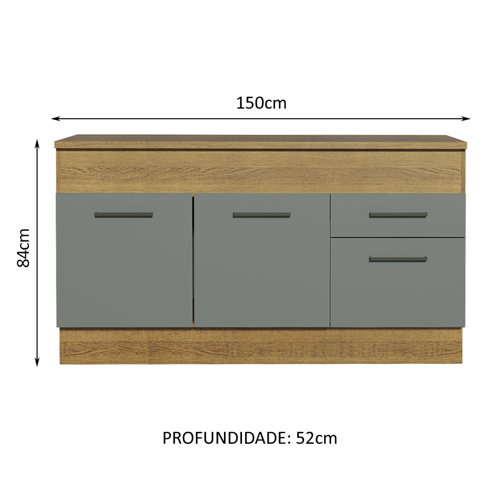 Gabinete Bajo Agata 150 cm 2 Puertas y 2 Cajones (Con Encimera) Marrón/Gris