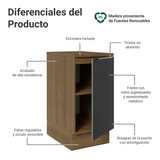 Gabinete Bajo de Cocina 40 cm 1 Puerta Marrón/Negro Lux Madesa