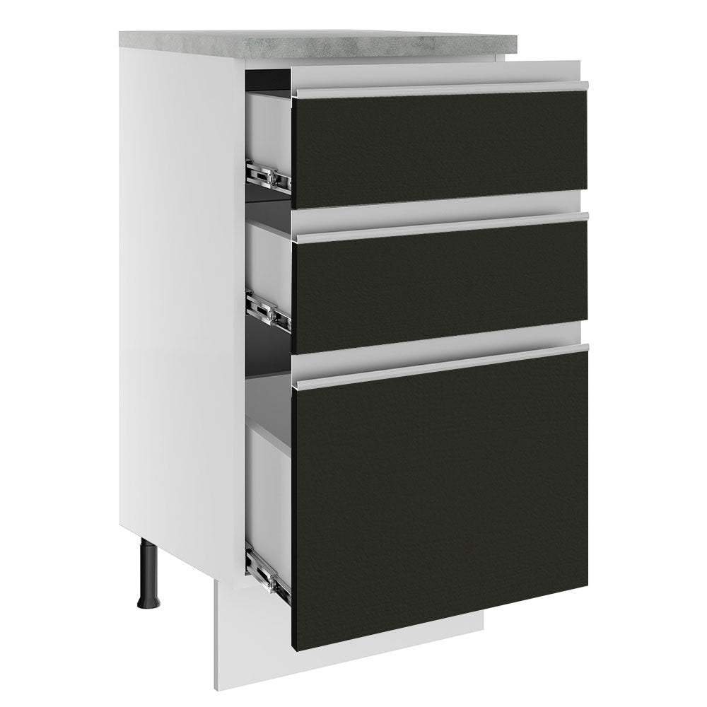 Gabinete Bajo 40 cm 3 Cajones Blanco/Negro Glamy Madesa