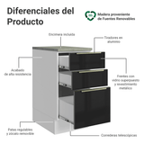 Gabinete Bajo de Cocina 40 cm 3 Cajones Blanco/Negro Lux Madesa
