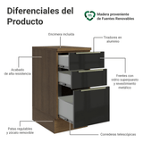 Gabinete Bajo de Cocina 40 cm 3 Cajones Marrón/Negro Lux Madesa
