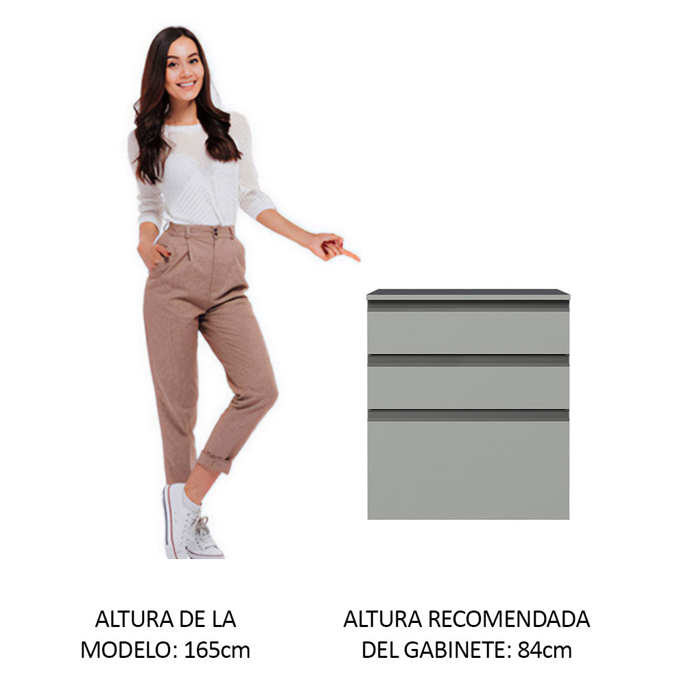 Gabinete Bajo 60 cm 3 Cajones Sin Patas Nice Gris