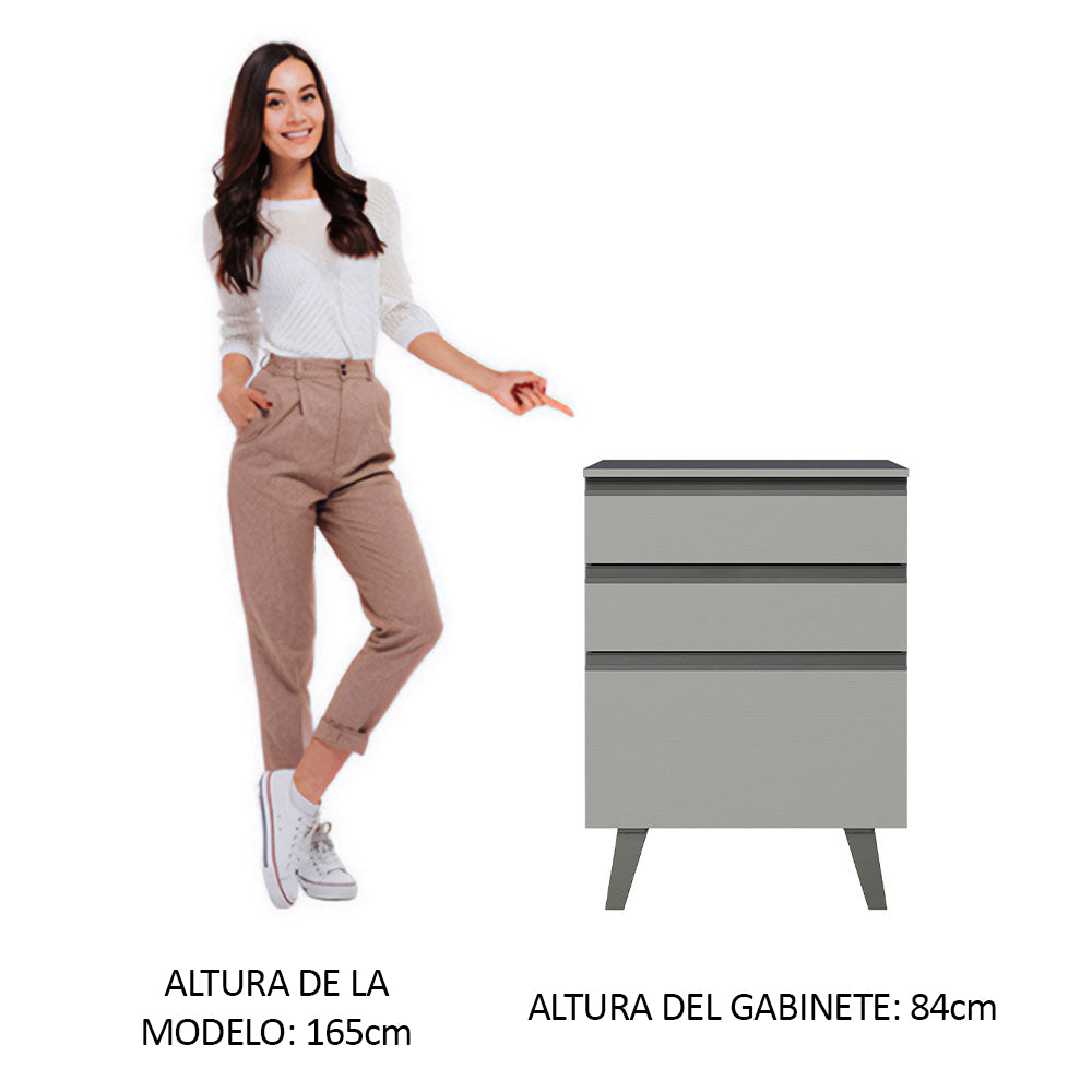 Gabinete Bajo 60 cm 3 Cajones Con Patas Gris Nice Madesa