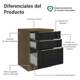Gabinete Bajo de Cocina 60 cm 3 Cajones Marrón/Negro Lux Madesa