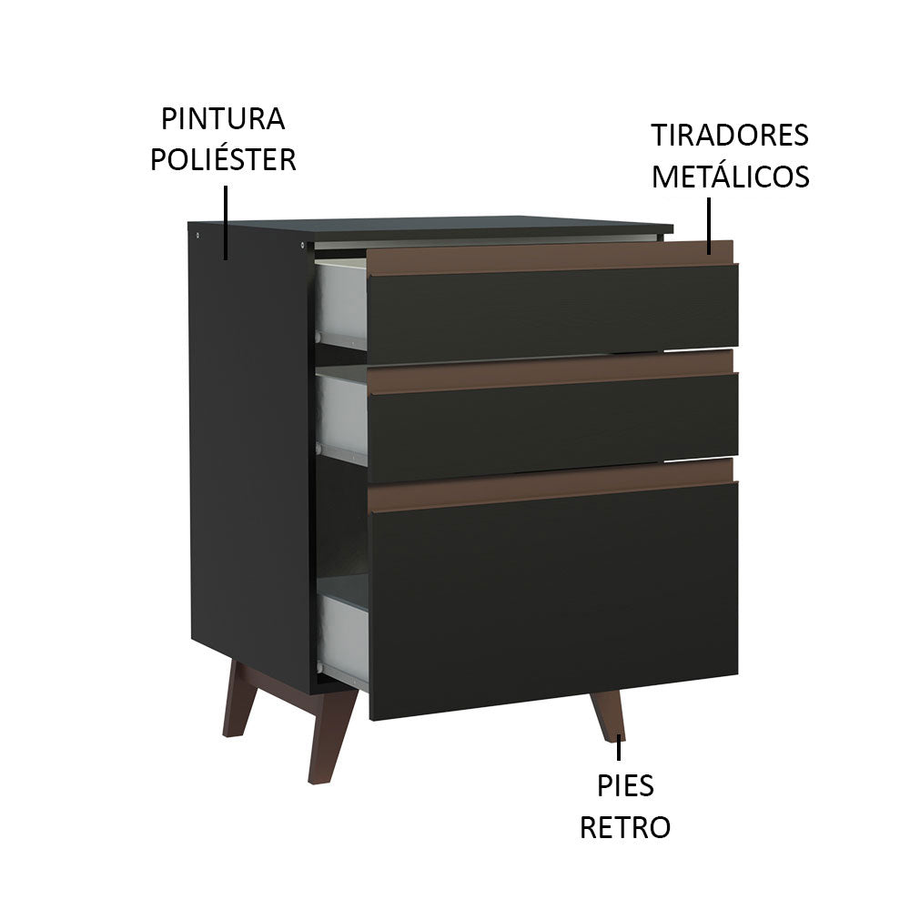 Gabinete Bajo 60 cm 3 Cajones Negro Reims Madesa