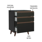 Gabinete Bajo 60 cm 3 Cajones Negro Reims Madesa