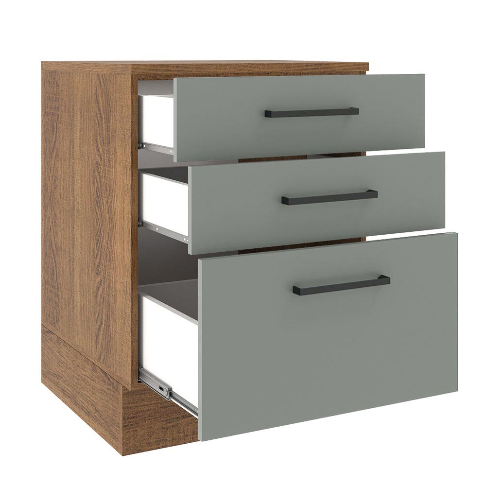 Gabinete Bajo 60 cm 3 Cajones Agata Marrón/Gris