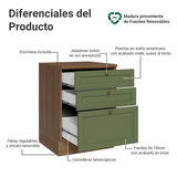 Gabinete Bajo de Cocina 60 cm 3 Cajones Marrón/Verde Vik Madesa
