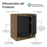 Gabinete Bajo de Cocina 70 cm 2 Puertas Marrón/Negro Lux Madesa