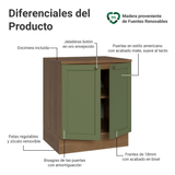 Gabinete Bajo de Cocina 70 cm 2 Puertas Marrón/Verde Vik Madesa