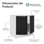 Gabinete Bajo 80 cm 2 Puertas Sin Encimera Blanco/Negro Lux Madesa