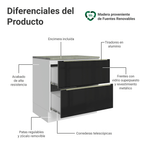 Gabinete Bajo 80 cm 2 Cajones Blanco/Negro Lux Madesa