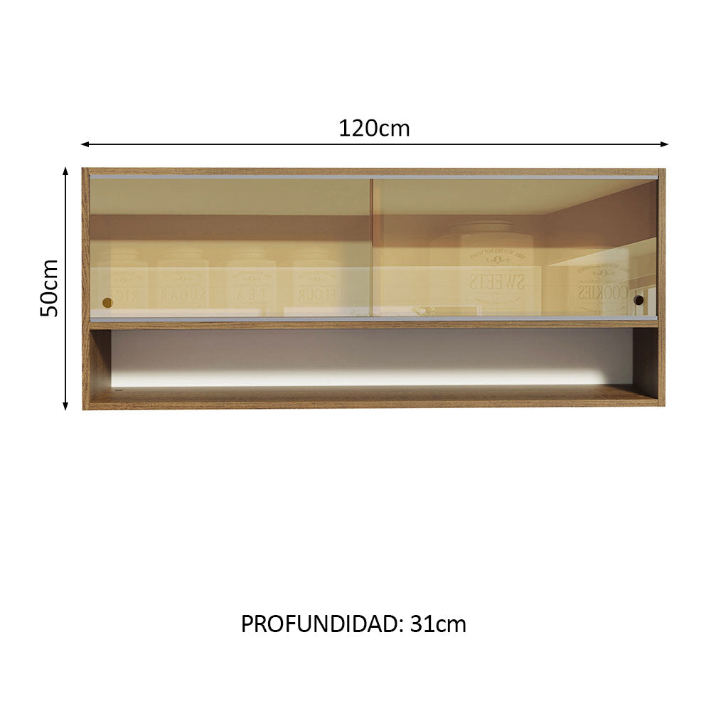 Gabinete Superior Madesa 120cm 2 Puertas Corredizas Vidrio Reflectante 1 Nicho para Cocinas Glamy, Lux y Reims Marrón