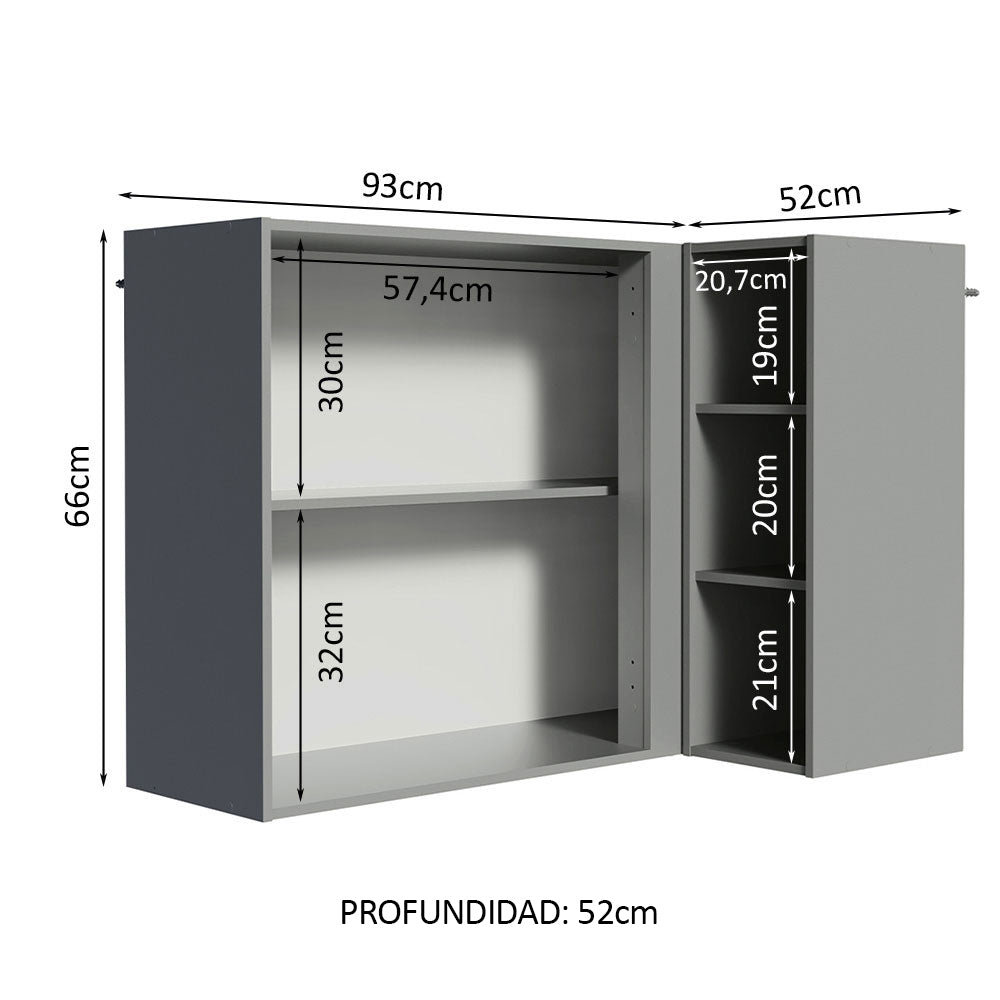 Gabinete Superior Esquinero 145 cm 1 Puerta 3 Nichos Gris Nice Madesa
