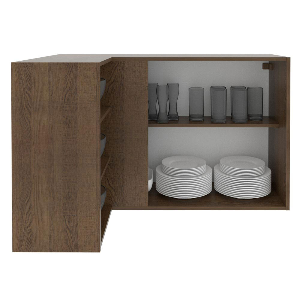 Gabinete Superior Esquinero 166 cm 1 Puerta 3 Nichos Marrón/Negro Glamy Madesa