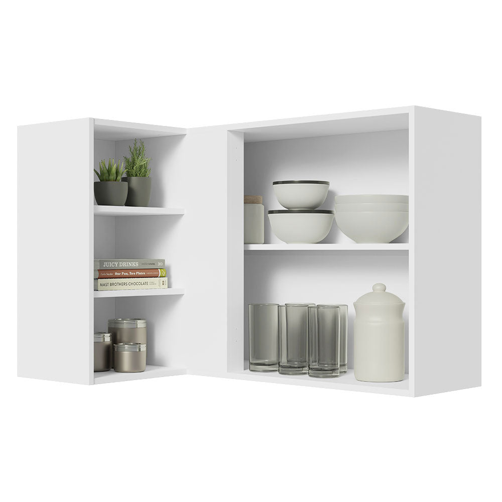Gabinete Superior Esquinero 166 cm 1 Puerta 3 Nichos Blanco/Marrón Glamy Madesa