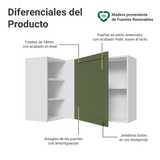 Gabinete Superior Esquinera para Línea 60 cm de Profundidad Blanco/Verde Vik Madesa