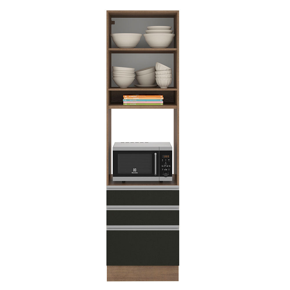 Mueble de Cocina para Horno Glamy 60 cm 1 Puerta y 3 Cajones Marrón/Negro