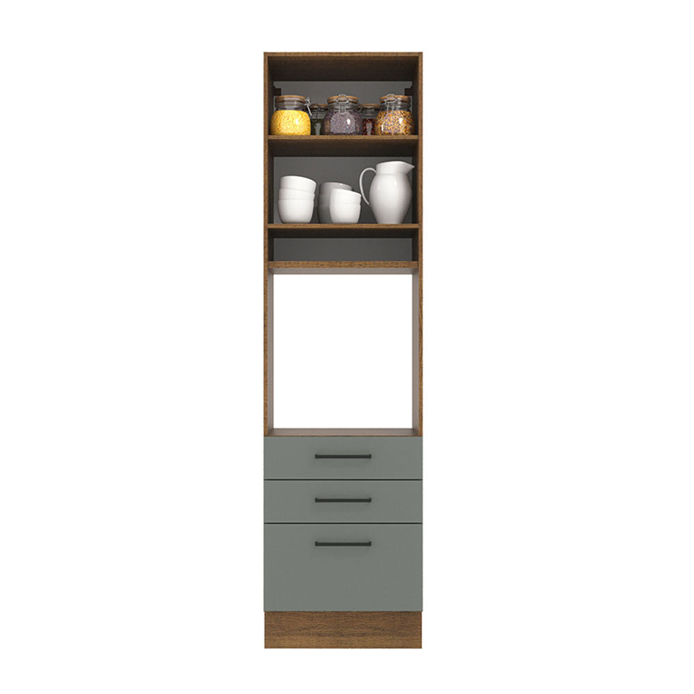 Mueble de Cocina para Horno Agata 60 cm 1 Puerta y 3 Cajones Marrón/Gris