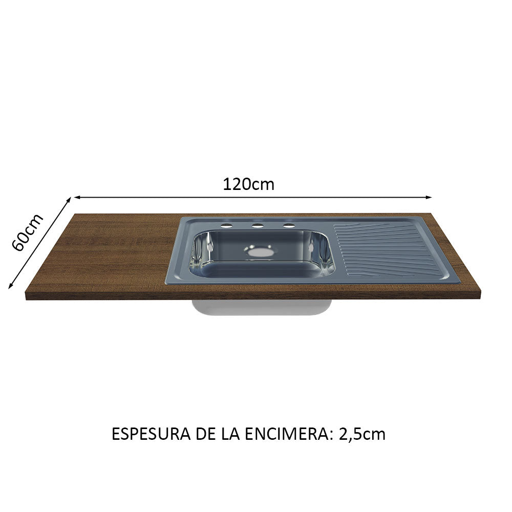 Gabinete Bajo para Fregadero con Accesorios de Cocina 120 x 60 cm 1 Puerta 2 Cajones (Con Encimera) Agata Marrón/Gris