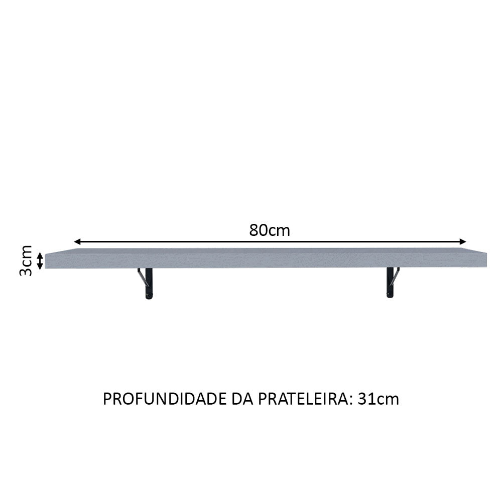 Kit 2 Repisas de Cocina 80 cm con Soporte Metálico Gris