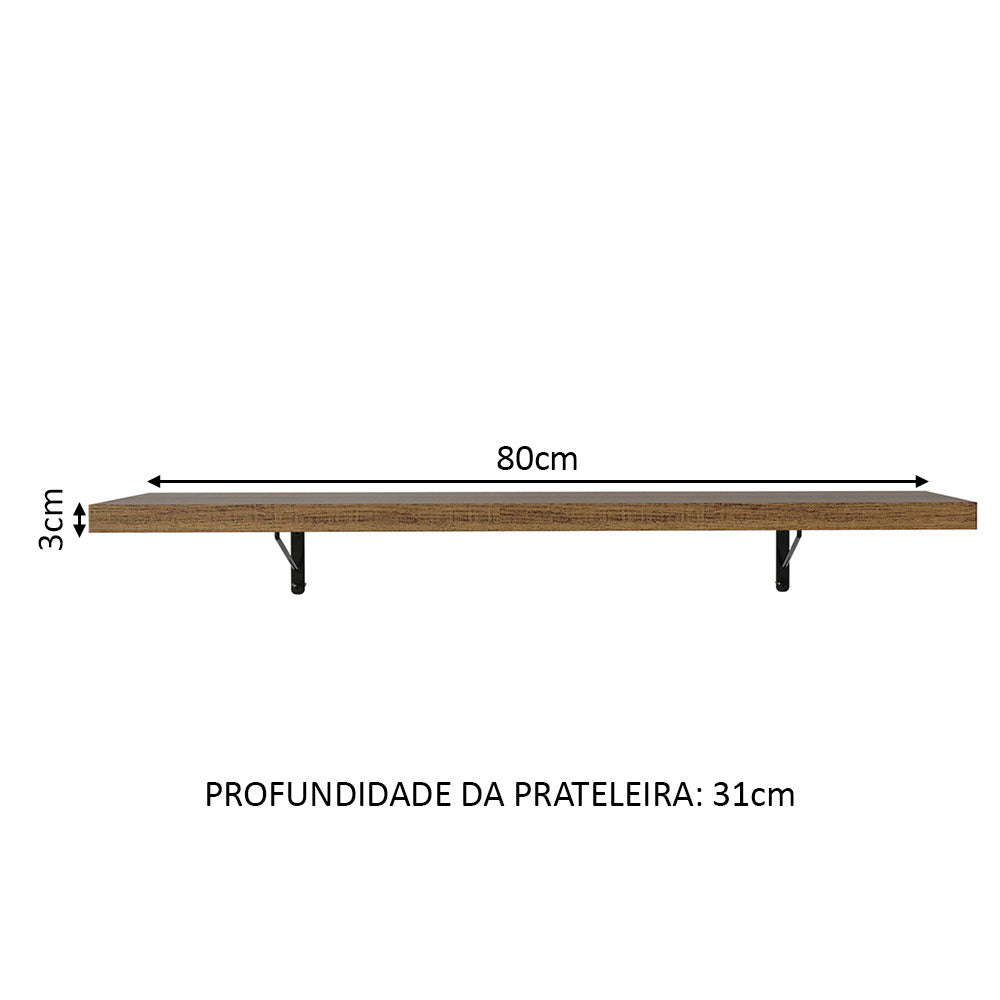 Kit 2 Repisas de Cocina 80 cm con Soporte Metálico Marrón