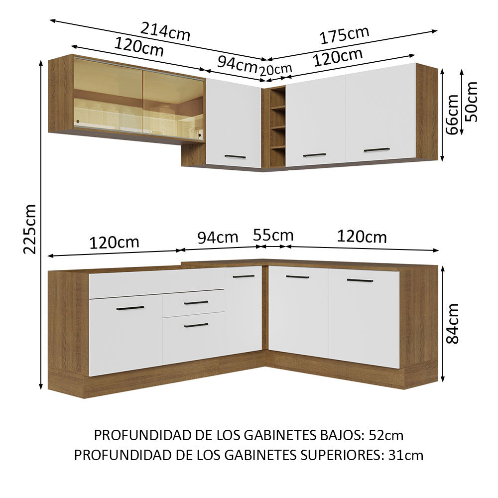 Cocina Integral Esquinera 389cm Marrón/Blanco Agata 01