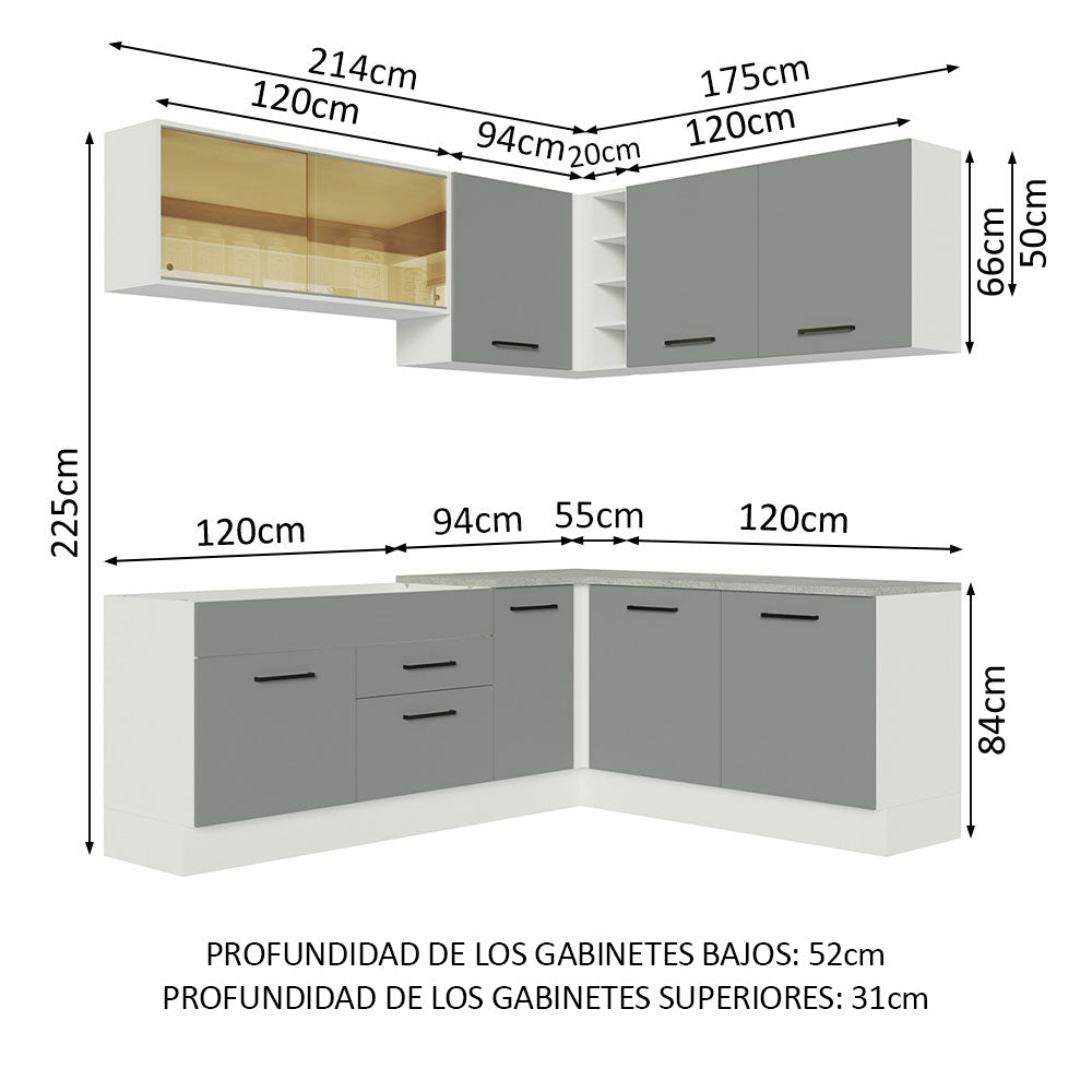 Cocina Integral Esquinera 389cm Blanco/Gris Agata 01