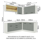 Cocina Integral Esquinera 389cm Blanco/Gris Agata 01